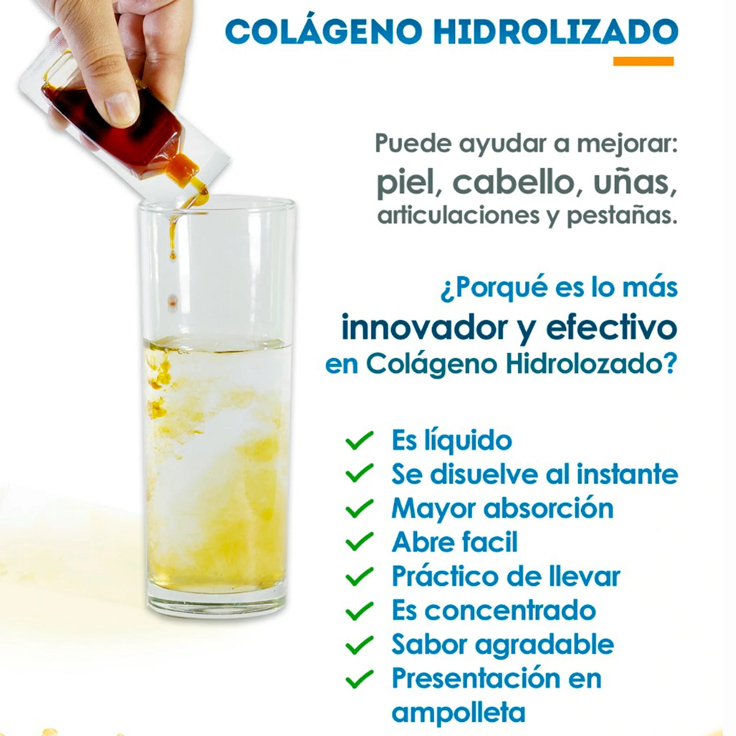 Colágeno Hidrolizado Líquido adicionado con vitamina C - 15Amps